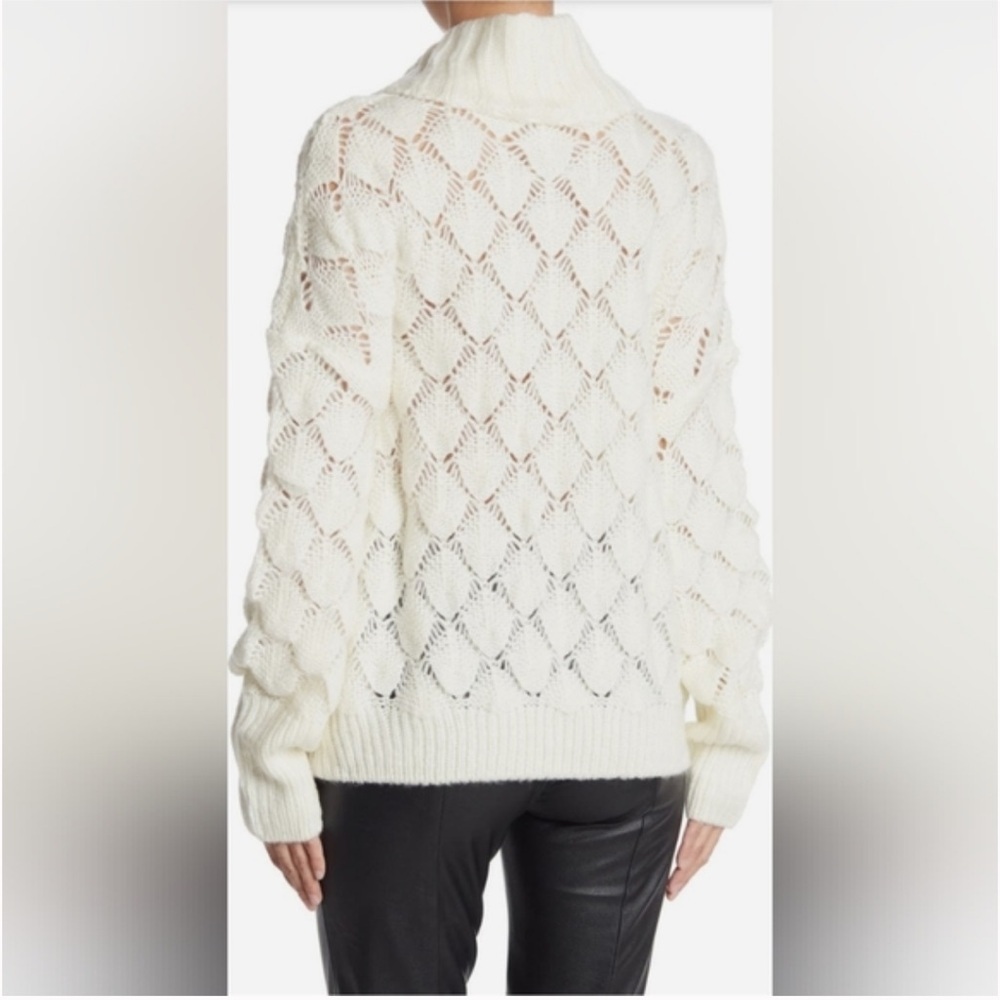 FRNCH Paris Sz SM Cream Bubble Stitch Open Knit Turtleneck Sweater Small - Picture 4 of 7